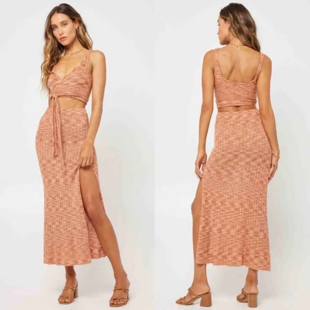 L*Space Zephyr Crop Bra Top Midi Slit Skirt - Picture 8 of 15
